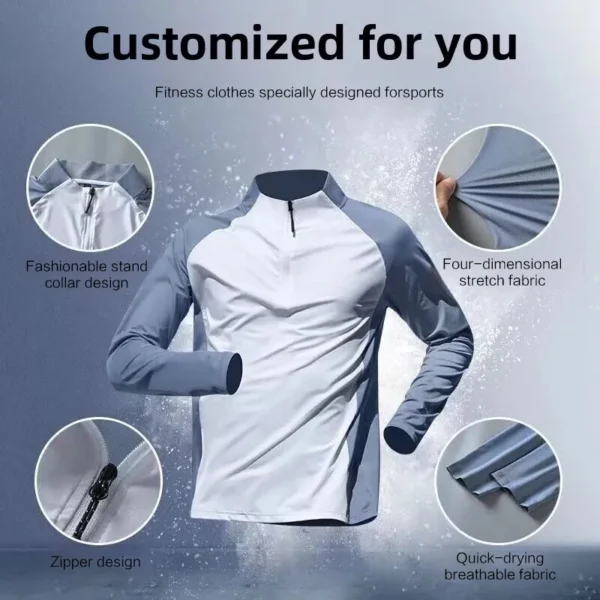 New Creative Half-zip Training Wear Men's Speedos Long Sleeve Spring Autumn Summer Sports Athletics Running T-shirt Fitness - Image 2