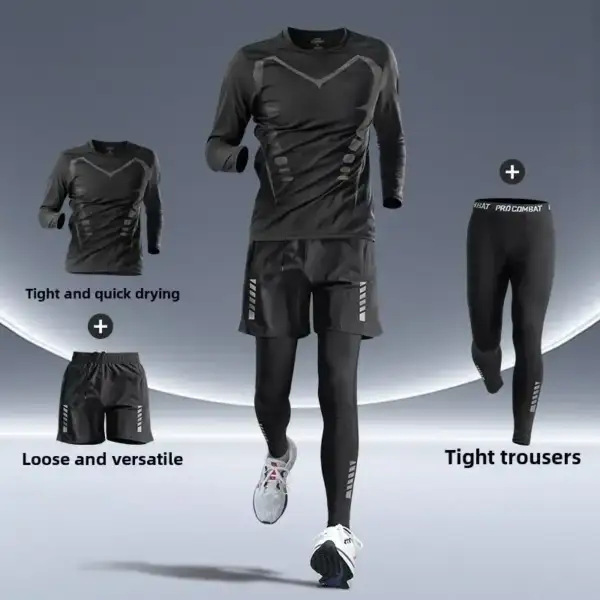 Men's Fitness Running Set Tight-Fit Quick-Dry Clothes for Autumn Night Runs Training Cycling New Sportswear Gear Men's Clothing - Image 2