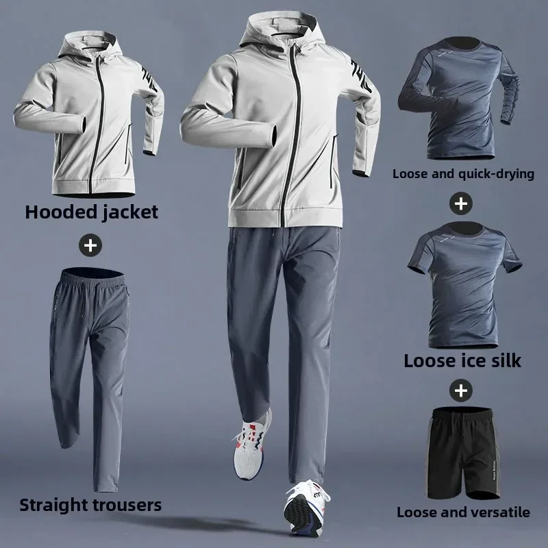 Men's Sportswear 5pcs Set Quick-Dry Clothes Running Cycling Jacket Spring Outdoor Fitness Leisure Men's Clothing Sports Suits