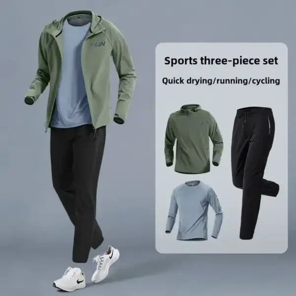 Men's Sportswear Set Spring Quick-Dry Running Fitness Clothing Casual Jacket Outdoor Cycling Wear Morning Run Training Pants - Image 3