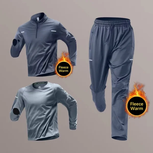 Men's Winter Running Set Fleece-Lined Thermal Sportswear for Training Fitness Suitable for Track Field Quick-Dry Morning Runs - Image 2