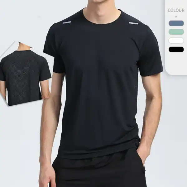 New Solid Color Ultra-thin Lightweight Running Fitness Perforation Short-sleeved Men's T-shirt Quick-drying Sports Tops