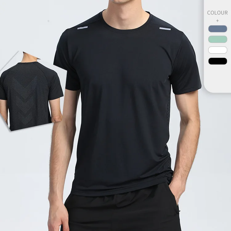 New Solid Color Ultra-thin Lightweight Running Fitness Perforation Short-sleeved Men's T-shirt Quick-drying Sports Tops