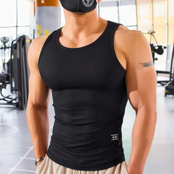 Men's Stretch Quick-Dry Sleeveless Compression Tank Top for Yoga, Fitness, Running, Basketball, Gym,and Jogging Vest Shirts - Image 4
