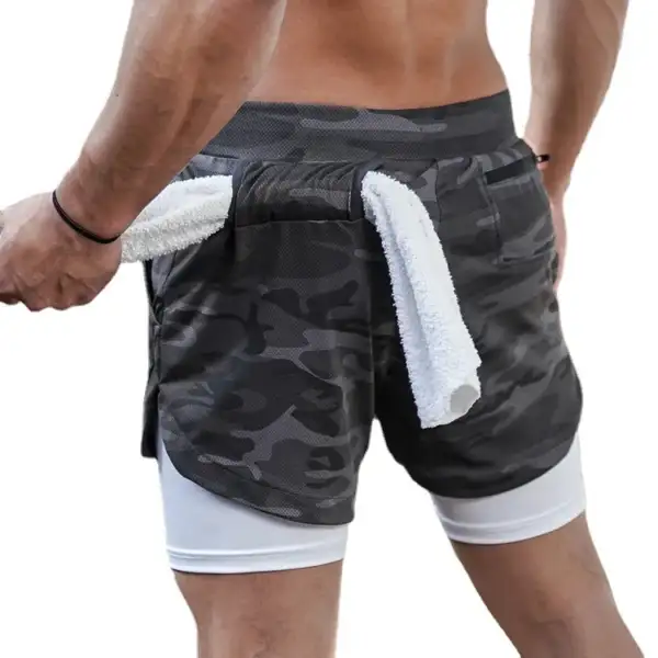 Men Running Shorts Camo Gym Sports Shorts 2 in 1 Quick Dry Workout Fitness Training Jogging Short Summer with Pocket Men Shorts - Image 3