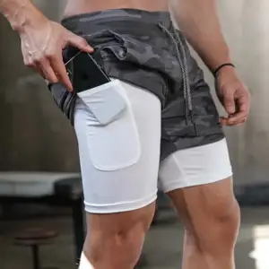 Men Running Shorts Camo Gym Sports Shorts 2 in 1 Quick Dry Workout Fitness Training Jogging Short Summer with Pocket Men Shorts
