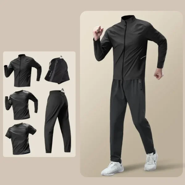 Mens Sweatsuits Set Running Suit with Phone Pocket Autumn Winter Quick-Drying Professional Run Fitness Training Clothing for Men - Image 2