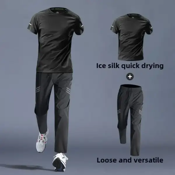 Men's Ice Silk Athletic Set - Quick-Dry T-Shirt Shorts Perfect for Running Itness Football Training Men Clothing Sportswear Set - Image 2