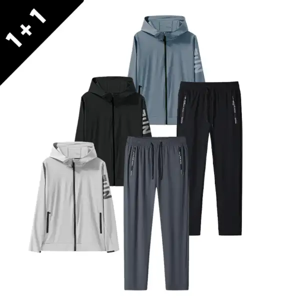 2 Pcs Men's Early Autumn Running Quick-Dry Sportswear Varying Weather Cycling Jacket Waterproof Hiking Mountain Climbing