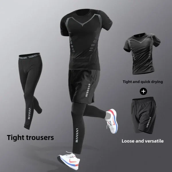 Men's Clothing Running Fitness Set Tight-Fit Quick-Dry Clothes Morning Runs Gym Workouts Training Cycling Mens Sweatsuits Set - Image 3