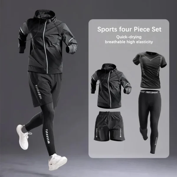 All-Season Men's Sportswear Set/Suit - Tracksuit for Running， Cycling, Fitness & Hiking，gym clothing men， jogging， boxing，5 pcs - Image 2