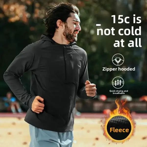 Men's Winter Running Jacket Plush Warm Cube Half-Zip Hooded Quick-Dry Training Coat Track Suit Men's Clothing New - Image 2