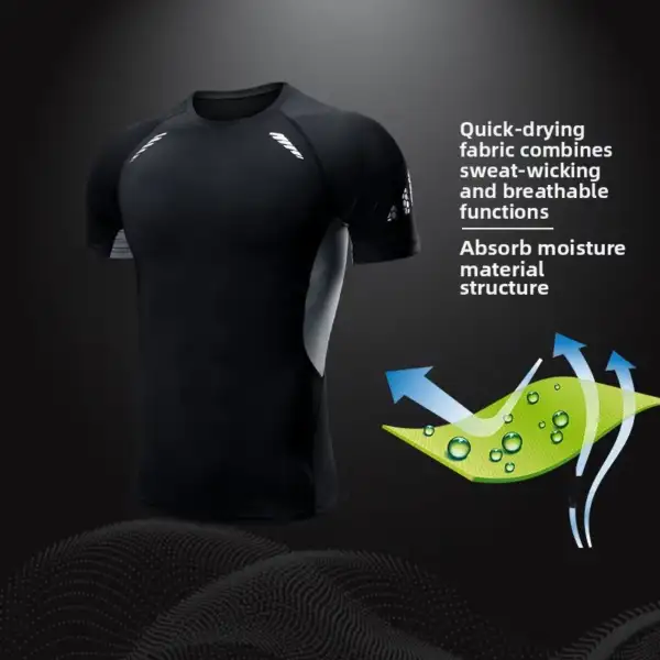 Summer High Elastic Short-sleeve Quick-drying men's t-shirt Top Sports Fitness Clothing Breathable Sweat-Wicking - Image 2