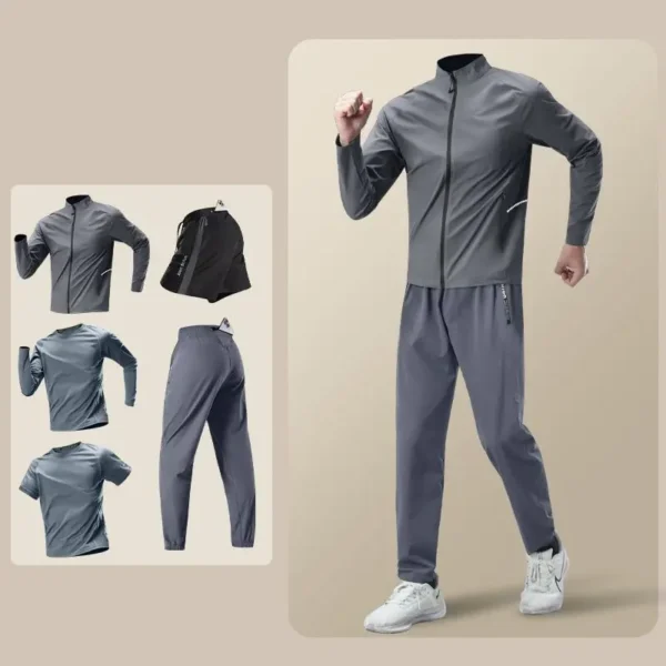Mens Sweatsuits Set Running Suit with Phone Pocket Autumn Winter Quick-Drying Professional Run Fitness Training Clothing for Men