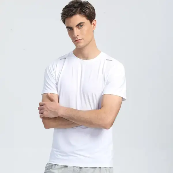 New Solid Color Ultra-thin Lightweight Running Fitness Perforation Short-sleeved Men's T-shirt Quick-drying Sports Tops - Image 2