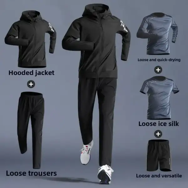 Men's Sportswear 5pcs Set Quick-Dry Clothes Running Cycling Jacket Spring Outdoor Fitness Leisure Men's Clothing Sports Suits - Image 2