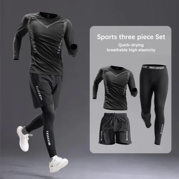 All-Season Men's Sportswear Set/Suit - Tracksuit for Running， Cycling, Fitness & Hiking，gym clothing men， jogging， boxing，5 pcs - Image 5