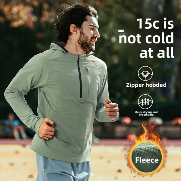 Men's Winter Running Jacket Plush Warm Cube Half-Zip Hooded Quick-Dry Training Coat Track Suit Men's Clothing New
