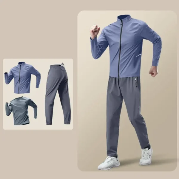 Mens Sweatsuits Set Running Suit with Phone Pocket Autumn Winter Quick-Drying Professional Run Fitness Training Clothing for Men - Image 4