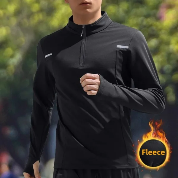 Men's Winter Thermal Half-Zip Long Sleeve Quick-Dry Training Shirt Plush Warm Base Layer for Fitness Running Men's Sportswear - Image 2
