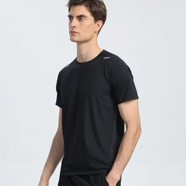 New Solid Color Ultra-thin Lightweight Running Fitness Perforation Short-sleeved Men's T-shirt Quick-drying Sports Tops - Image 3
