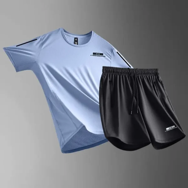 2025 Summer New Fashion Casual Sports Suit Ice Silk Quick Dry Men's T-shirt Lightweight Running Moisture Wicking Wrinkle Free - Image 6