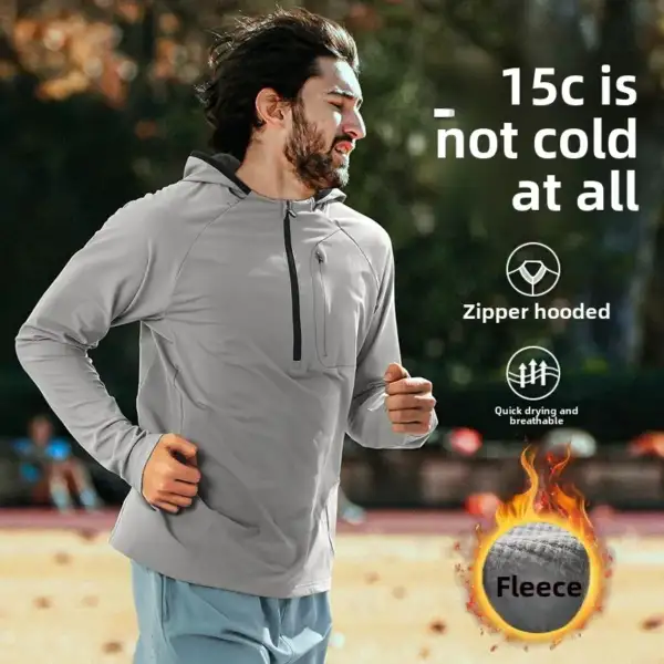 Men's Winter Running Jacket Plush Warm Cube Half-Zip Hooded Quick-Dry Training Coat Track Suit Men's Clothing New - Image 3