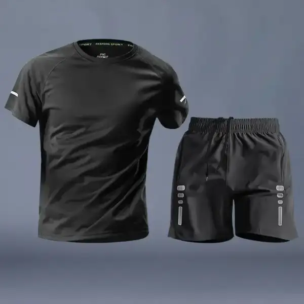 Men's Ice Silk Athletic Set - Quick-Dry T-Shirt Shorts Perfect for Running Itness Football Training Men Clothing Sportswear Set - Image 3