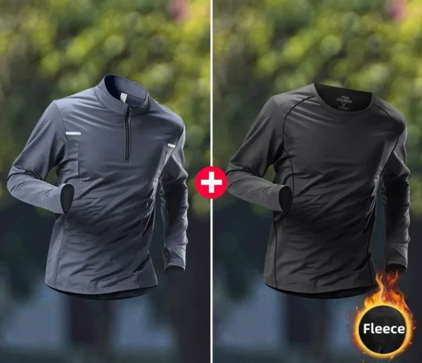 Men's Winter Thermal Half-Zip Long Sleeve Quick-Dry Training Shirt Plush Warm Base Layer for Fitness Running Men's Sportswear - Image 3