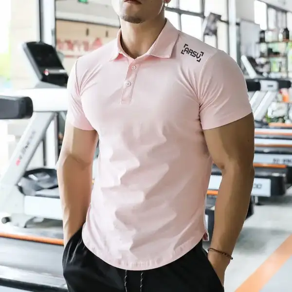 Men's Slim Fit Stretch Muscle Athletic Coach Sports Fitness Gym Running Cycling Hiking Camping Track Breathable Short Polo Shirt - Image 5